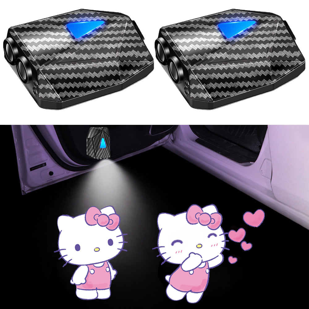 WILNARA 2X Moving Cartoon Wireless Car LED Door Light Doraemon Logo Welcome Shadow Projector