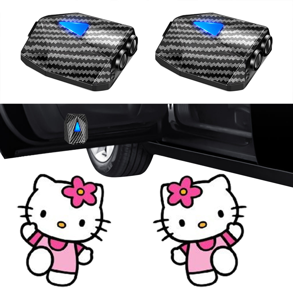 WILNARA Cartoon Wireless Car LED Door Light Walking Hellocat Kitty Logo Welcome Shadow Projector