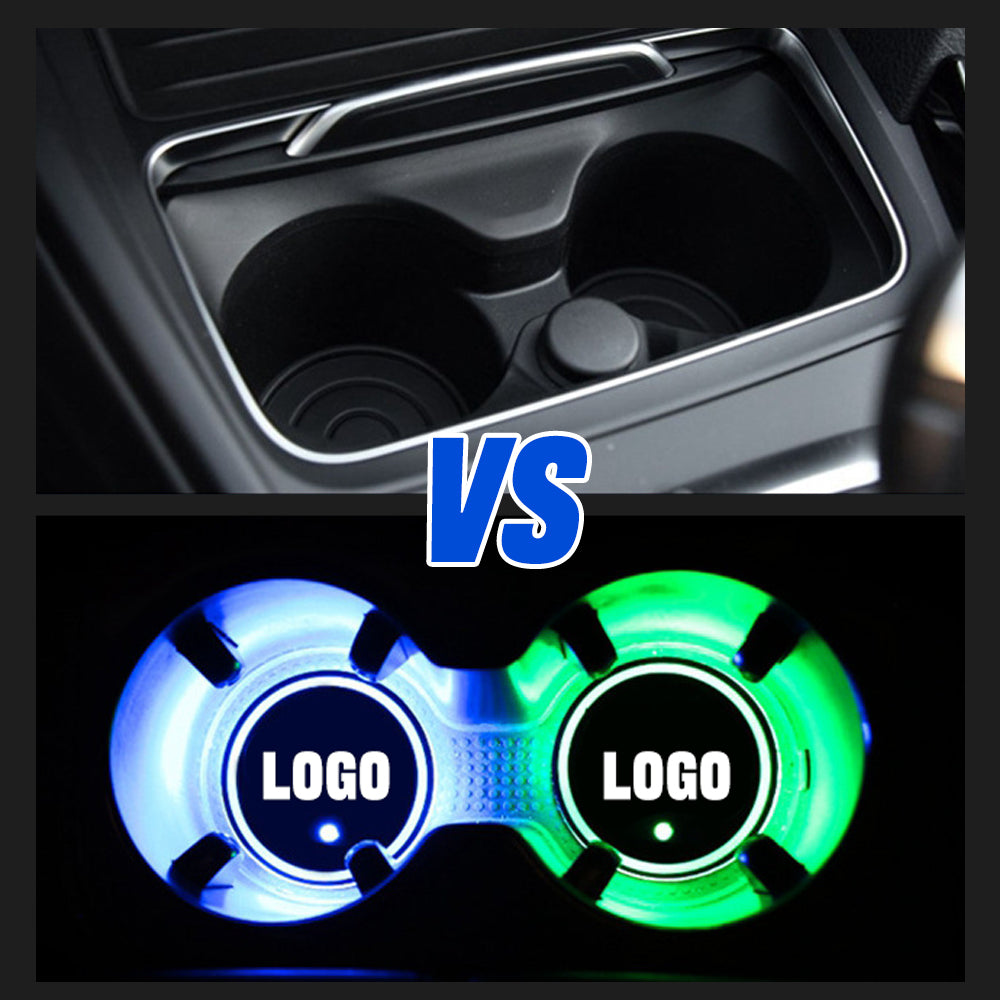 2PCS Car Cup Holder Mat Coaster Pad for BWM Logo Switchable 7 Color LED