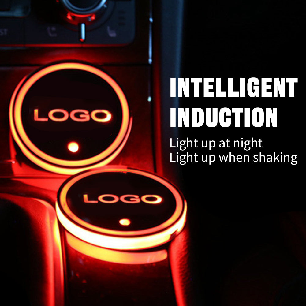 2PCS Car Cup Holder Mat Coaster Pad for BWM Logo Switchable 7 Color LED