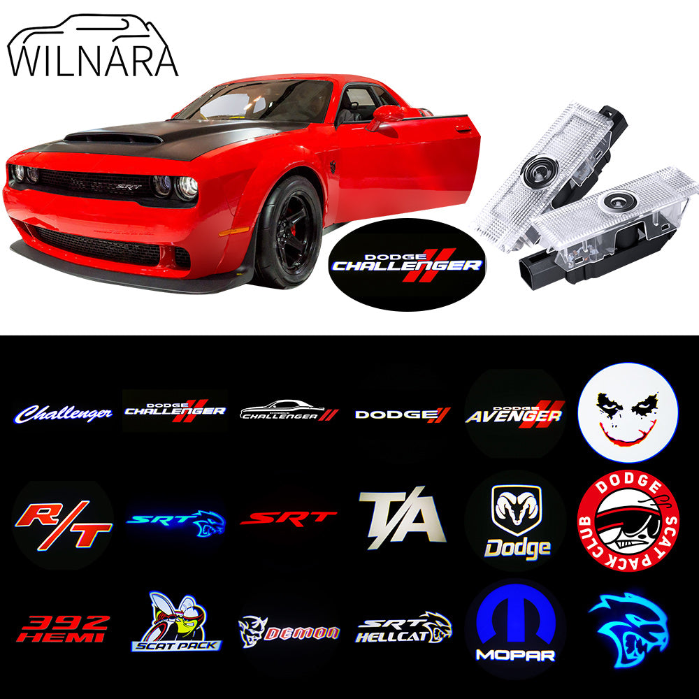 WILNARA Car Door Logo for Dodge Challenger Projector Ghost Shadow Courtesy Light Welcome Light for Dodge Challenger Scat Pack RT SRT SXT GT SE