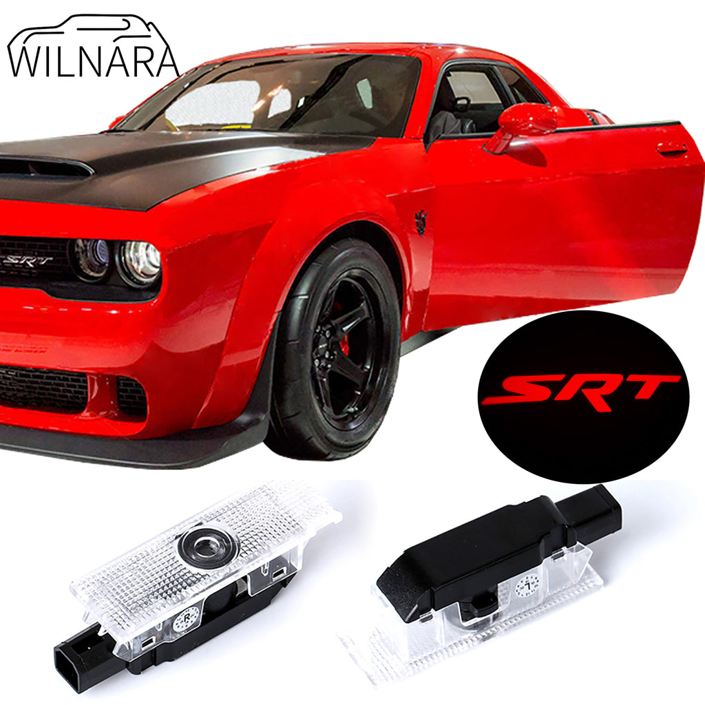 WILNARA Car Door SRT Logo for Dodge Challenger Projector Ghost Shadow Courtesy Light Welcome Light for Dodge Challenger Scat Pack RT SRT SXT GT SE