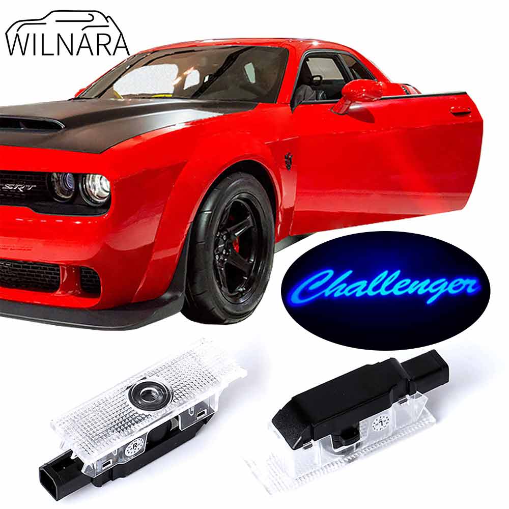 WILNARA Car Door Logo for Dodge Challenger Car Door LED Logo Courtesy Step Lamp Projector Ghost Shadow Puddle Light for Dodge SRT R/T SXT GT